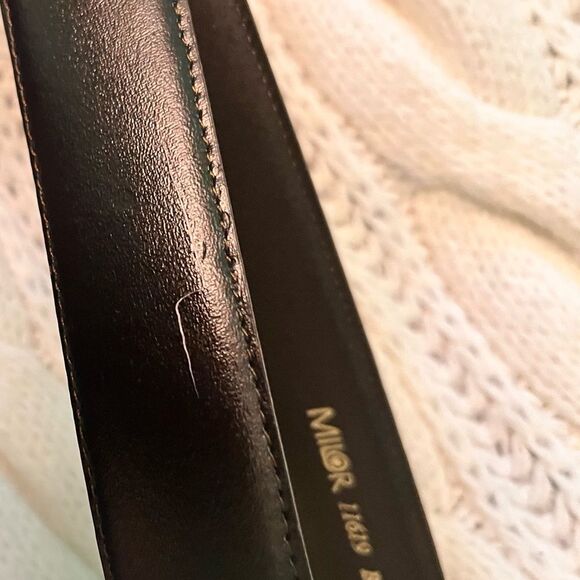 Vintage Milor 80’s Black Bonded Leather Belt Retro Art Deco Style, Size M/L - Picture 7 of 9